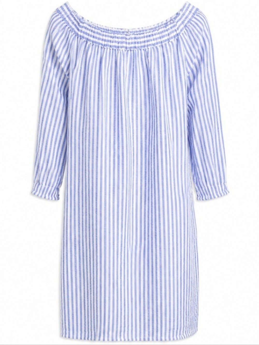 Tibi 100% Linen Off-the-Shoulder Blue White Stripe Dress Size 2 Designer